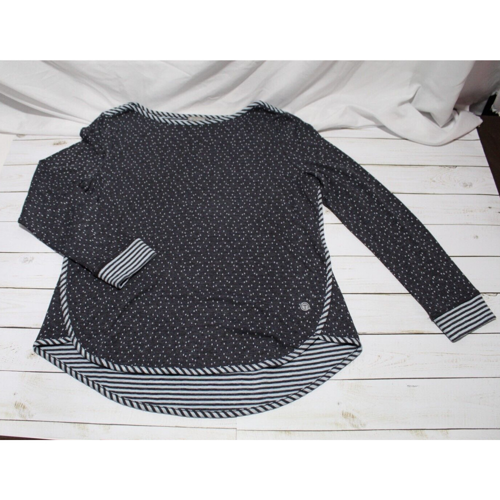 T by Talbots Blue Dots Striped Tunic Top Long Sleeve Boat Neck Size L Nautical